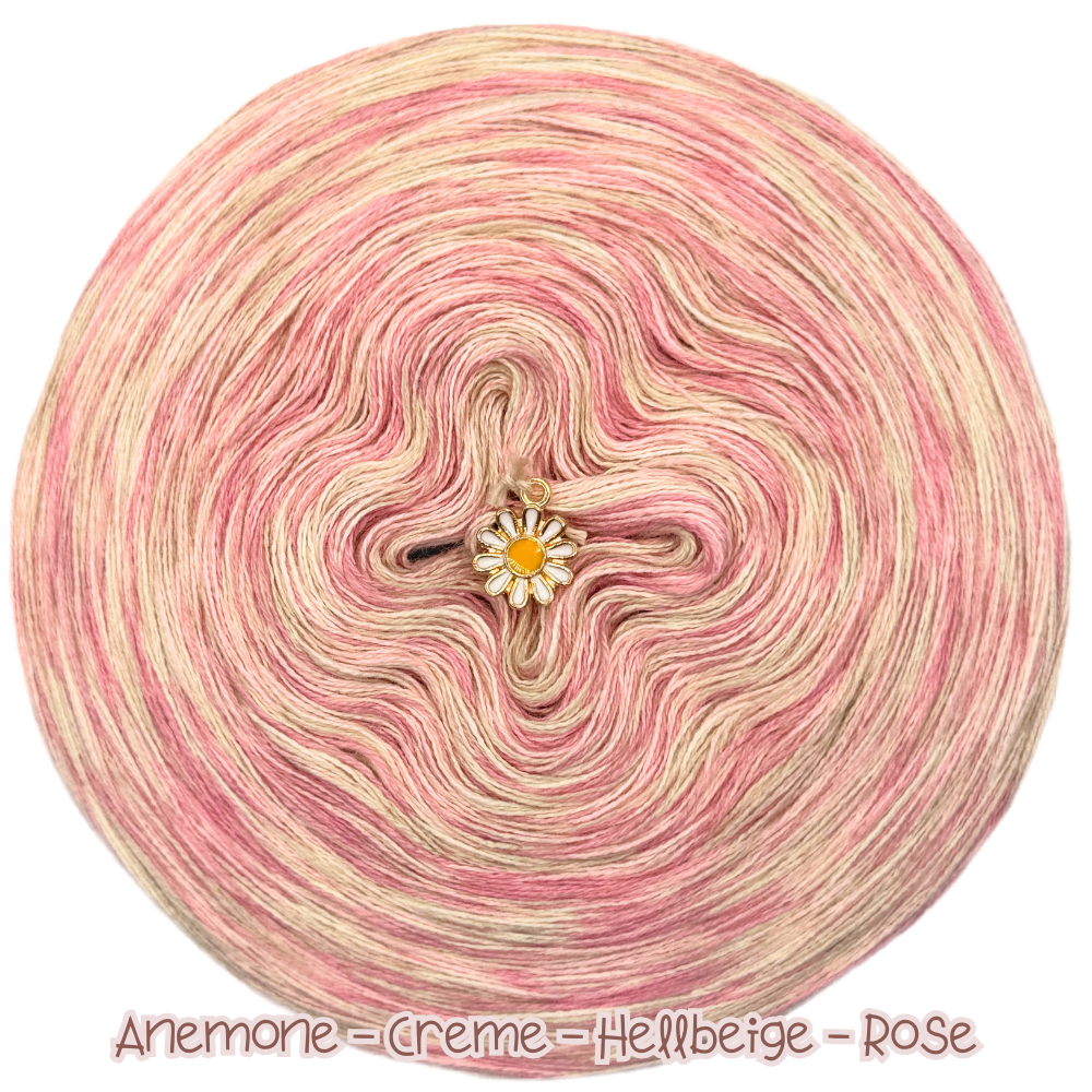 Melierter Bobbel 4fädig (Anemone, Creme, Hellbeige, Rose)