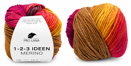 Pro Lana 1-2-3 Merino Farbe 8. curry/pink/dunkelbraun