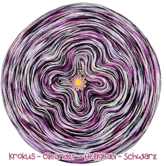 Melierter Bobbel 4fädig (Krokus, Oleander, Hellgrau, Schwarz)